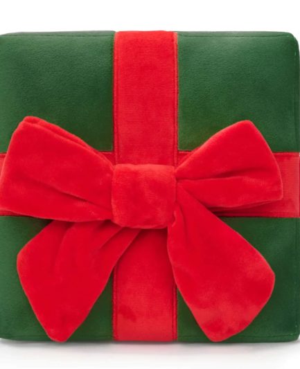 Jouet de Noël pour chien The Foggy Dog en forme de cadeau, peluche verte avec ruban rouge
