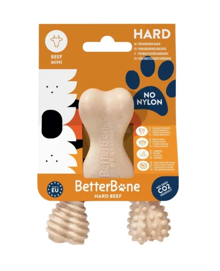 Jouet à mâcher Betterbone goût bœuf pour chien destructeur, os résistant couleur naturelle et ergonomique.